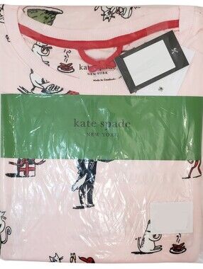 KATE SPADE New York Pajama Set Women Large Pink Holiday Long Sleeve NWT